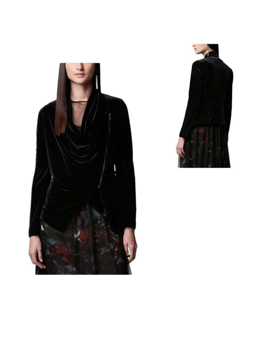 Simply Vera Wang Asymmetrical Velvet Drapey Jacket Coat Black Plus Size XXL